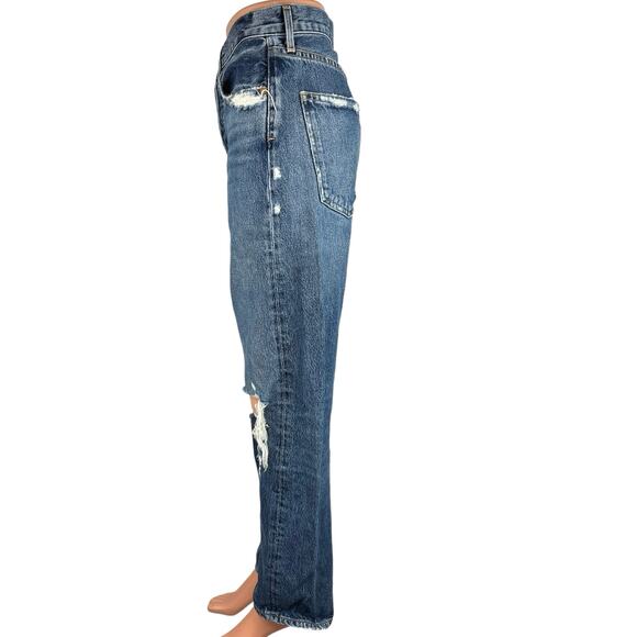 Agolde Blue Medium Wash Distressed High Rise Straight Leg Jeans Size 28 - Picture 2 of 5